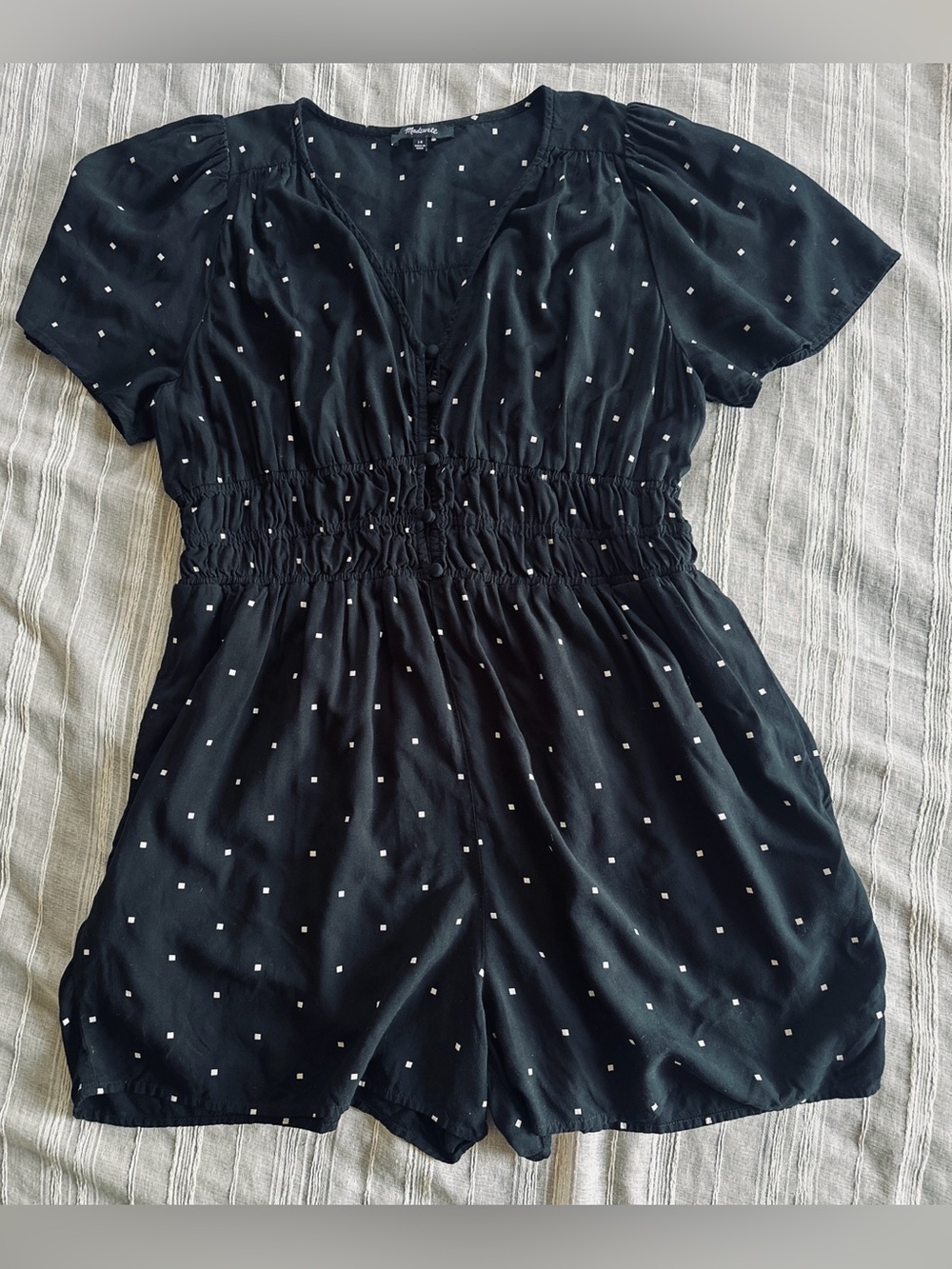 MADEWELL Sophia Romper | Black Viscose Smocked Elastic Waist Shorts 10